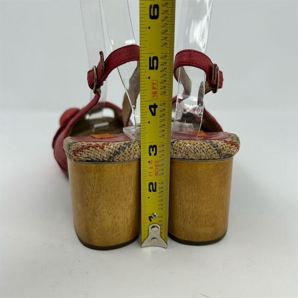 Miz Mooz Violin Red Leather Slingback Peep Toe Pumps Size 6 Button Detail - Picture 8 of 13